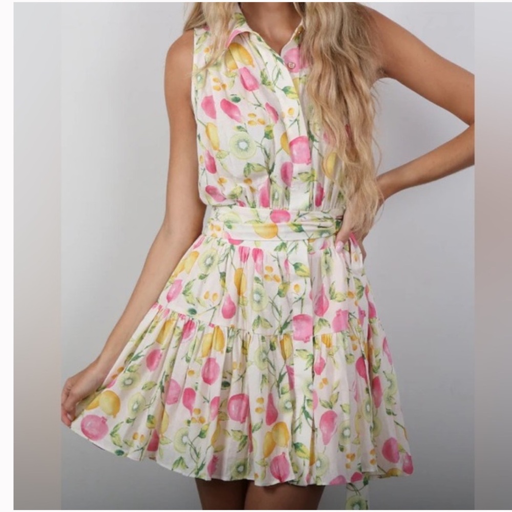 Cynthia Rowley citrus linen blend button down dress with attached belt sz. 8 NWT